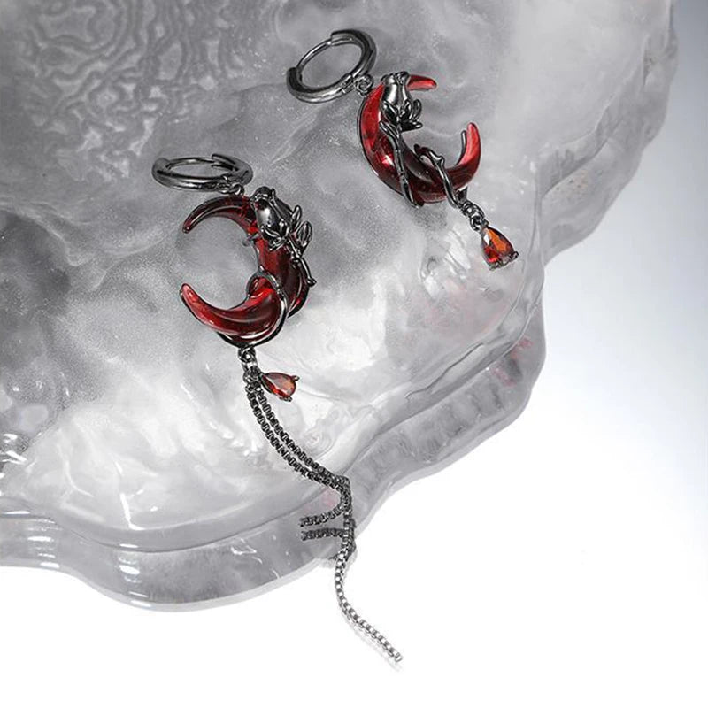 Blood Moon Gothic Tassel Earrings 🌙